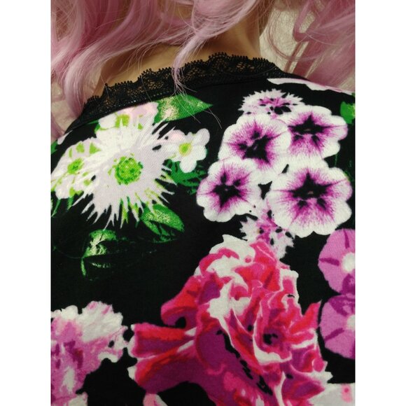 Betsey Johnson Floral Romper Size XS Kimono Sleeve Lounge Wear Lace Trim Deep V - Picture 10 of 12